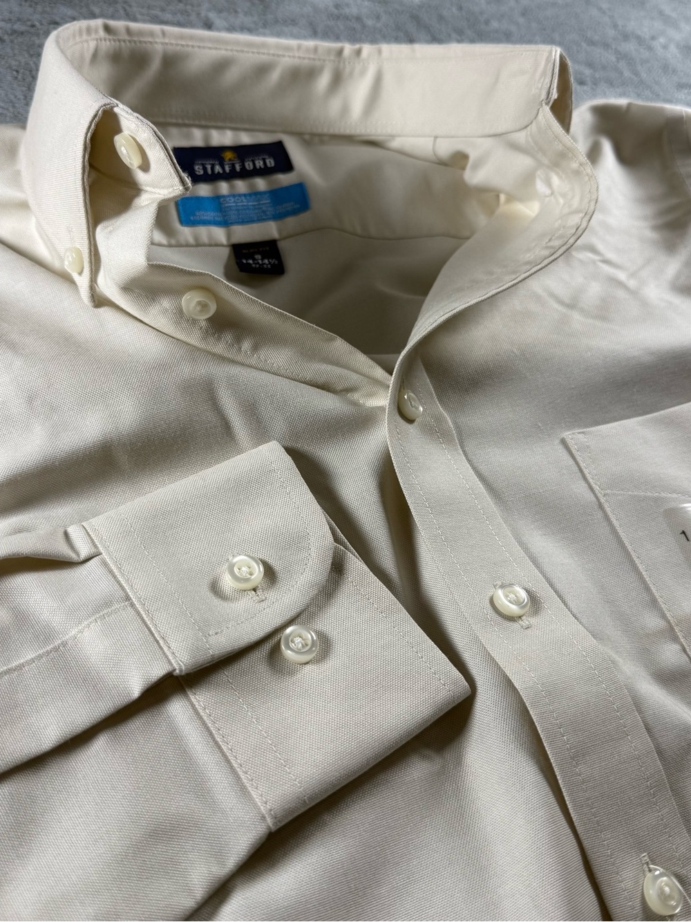 NWT Stafford Tailored Culture Coolmax Slim Fit Dress Shirt Stone 14-14 1/2 32-33